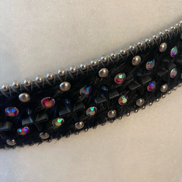 Calf Hair Studded Rhinestone Belt Chunky Buckle - Picture 4 of 5